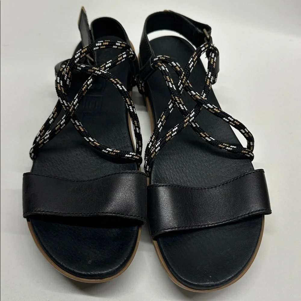 Sorel Sandals Torpeda II Strappy Slingback Open Toe Shoes Tan Black Size 9